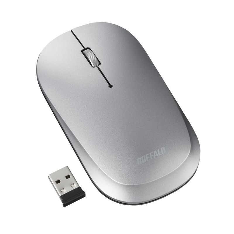 バッファロー 2.4Ghzワイヤレスマウス 薄型 静音 3ボタン BlueLEDマウス(シルバー) BSMBW330NSV