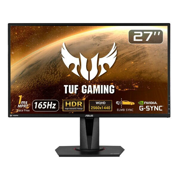 ASUS GCX[X  27^ Q[~OtfBXvC ő165Hz 1ms (MPRT) WQHD(2560x1440) IPS mOA HDMI 2.0 DisplayPort G-SYNC Compatible Adaptive-sync FreeSync HDR10  TUF Gaming VG27AQ