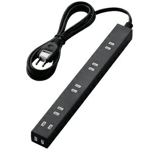 エレコム ほこり防止シャッター付きスリムタップ 2ピン6個口 2m（ブラック） T-NSL-2620BK TNSL2620BK