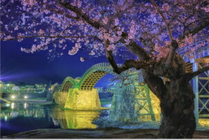 やのまん KAGAYA 錦帯橋の夜桜 1000ピース 光るパズル【10-1364】 ジグソーパズル