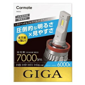 カーメイト LEDヘッドバルブ GIGA S7 6000K H8/9/11/16 白色光 7000lm BW553
