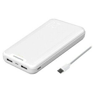カシムラ モバイルバッテリー ＋ ケーブル TYPE-C 1ポート/USB 2ポート 20000mAh 計12W（ホワイト） AJ-617