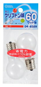 Other - オーム ミニクリプトン球 60W形 E17 ホワイト【2個セット】 LB-PS3760K-W2P OHM [LBPS3760KW2P]