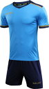 TTS-3871001-996-XL KELME（ケレメ） サッカー・フットサル用　トレーニングシャツ＆パンツセット（ネオンブルー/ネイビー・サイズ：XL） ユニセックス　半袖　ハーフパンツ