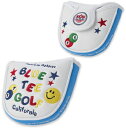 PC001-06BL ブルーティーゴルフ スマイル&ピンボール パターカバー マレットタイプ(ホワイト/ブルー) BLUE TEE GOLF PC-001