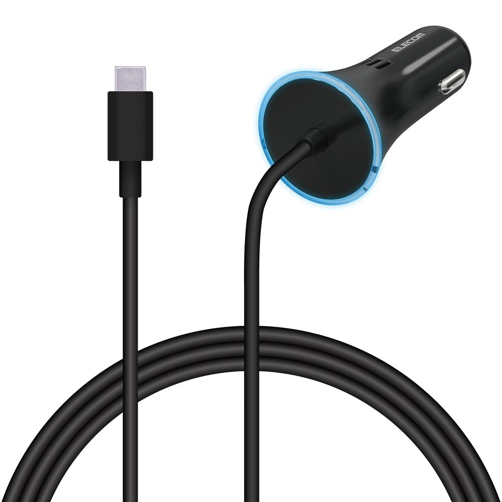 エレコム カーチャージャー Type-C USB-C PD認証 ストレートタイプ 1.5m 18W インジケーター搭載（ブラ..