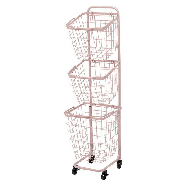 HAGIHARA(萩原) ランドリーラック(スモーキーピンク・幅33×奥行39×高さ124cm)角型3段タイプ KR-3971PI ..