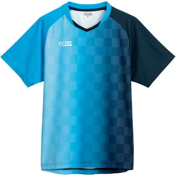 ヴィクタス 男女兼用 卓球用ゲームシャツ（ターコイズ×ネイビー・サイズ：3XL） TSP-612101-5160-3XL VICTAS バーティカル グラデーション ゲームシャツ