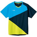 TSP-612103-5160-3XL ヴィクタス 男女兼用 卓球用ゲームシャツ(ターコイズ×ネイビー・サイズ:3XL) VICTAS カラー ブロック ゲーム...