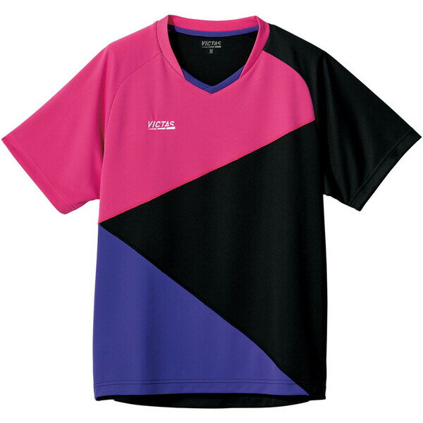 TSP-612103-7110-130 ヴィクタス 卓球用ゲームシャツ（ジュニア）（ホットピンク×ブラック・サイズ：130） VICTAS カラー ブロック ゲームシャツ