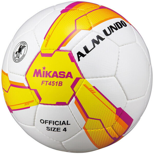 #1 Ball - ミカサ サッカーボール 4号球 (人工皮革) FT451B-YP MIKASA ALMUND（イエロー/ピンク）