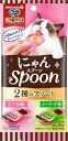 【返品種別A】□「返品種別」について詳しくはこちら□※仕様及び外観は改良のため予告なく変更される場合がありますので、最新情報はメーカーページ等にてご確認ください。こぼしにくくて、ねこちゃんが食べやすいスプーンタイプのウェットおやつひと袋に2種類の味が詰まったアソートタイプ◆お魚をすりつぶしたとろ〜りウェットタイプ◆10gで食べきりサイズ◆無着色■原材料：＜まぐろ味＞魚介類(まぐろ、かつお、フィッシュエキス)、増粘安定剤(加工でん粉、増粘多糖類)、調味料、ビタミンE＜シーフード味＞魚介類(かつお、まぐろ、えび、タイ、フィッシュエキス)、増粘安定剤(加工でん粉、増粘多糖類)、調味料、ビタミンE■保証成分：たんぱく質7.0％以上、脂質0.1％以上、粗繊維1.0％以下、灰分3.0％以下、水分90.0％以下※商品の改良や表示方法の変更などにより、実際の成分と一部異なる場合があります。実際の成分は商品の表示をご覧ください。■エネルギー：4kcal/1本■内容量：40g（10g×4本）■給与方法：＜1日の給与量の目安＞体重2〜3kg：約4本体重3〜4kg：約5本体重4〜5kg：約6本体重5〜6kg：約7本・上記、1日の給与量を目安に愛猫の体重や状態にあわせて与えてください。・適切な栄養量を維持するために、与えすぎには注意してください。・通常の食事の時間以外に与えてください。・新鮮な水をいつでも飲めるように用意してください。■保管方法：・高温多湿や直射日光を避け、風通しの良い場所に保管してください。・開封後は、早めに与えてください。※諸注意・必要な栄養素は生物によって異なりますので、猫以外には与えないでください。・1歳未満の幼猫には与えないでください。・まれに体調や体質に合わない場合もあります。何らかの異常に気づかれたときは給与を中断し、早めに獣医師に相談することをおすすめします。・開封時に中身が飛び散る場合がありますのでご注意ください。・まれに小さな骨が残っている場合があります。ユニ・チャーム広告文責：上新電機株式会社(06-6633-1111)日用雑貨＞ペット＞猫＞キャットフード＞猫年齢＞成猫