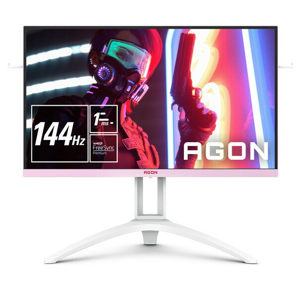 AOC 27型ワイド ゲーミング液晶ディスプレイ - ホワイト＆ピンク（144Hz/1ms (MPRT)/1920x1080（フルHD）/IPS（ノングレア）/DisplayPort/VGA/HDMI 2.0/FreeSync Premium/HDR10） AGON PINK POWER AG273FXR/11