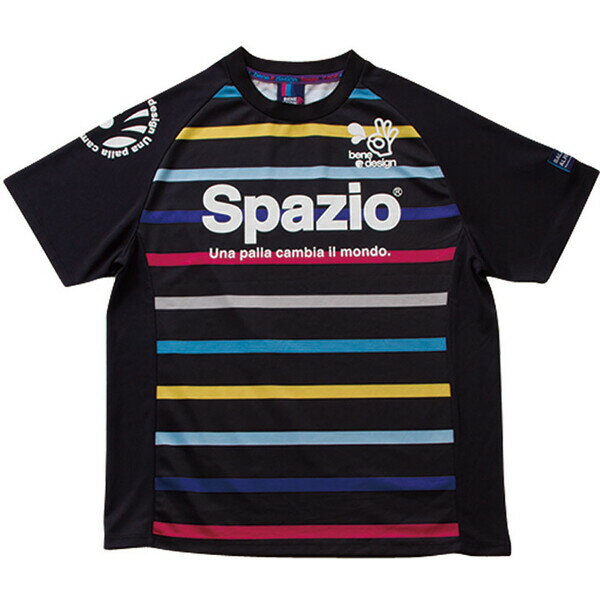 短袖 - スパッツィオ サッカー・フットサル用　トレーニングシャツ　半袖（ブラック・サイズ：O） FEL-GE0358-02-O Spazio　ユニセックス　プラシャツ　ボーダー