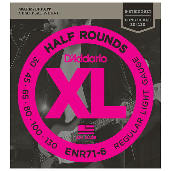 【返品種別A】□「返品種別」について詳しくはこちら□XL HALF ROUNDS (SEMI-FLAT WOUND)ハーフラウンドベース弦はピュアニッケルの巻き線をワウンドし、高精度な研磨施工で、フラットな表面に仕上げました。柔軟性に富んだ、ラウンドワウンド弦ならではの音色を響かせます。■　仕　様　■6-String/Long1st：0.0302nd：0.0453rd：0.0654th：0.0805th：0.1006th：0.130[ENR716]ダダリオ楽器・レコーディング＞ギター/ベース＞弦＞エレキベース弦