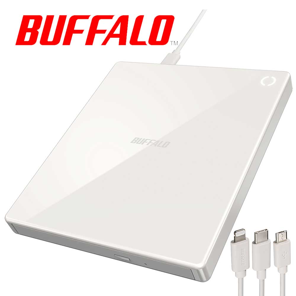 バッファロー|BUFFALO スマートフォン用 CDレコーダー「ラクレコ+」 Android・iPhone・iPad対応 / Lightningケーブル・USB Type-Cケーブル・USB Micro-Bケーブル 付属 RR-C1-WH