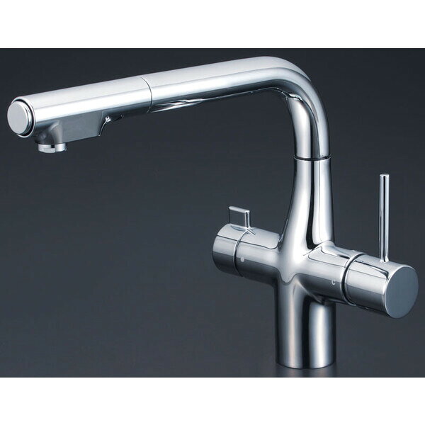 KVK 台付き1穴 ビルトイン浄水器用シングルシャワー付混合栓（キッチン用）　浄水カートリッジセット付 KM6121SCECHS KVK 