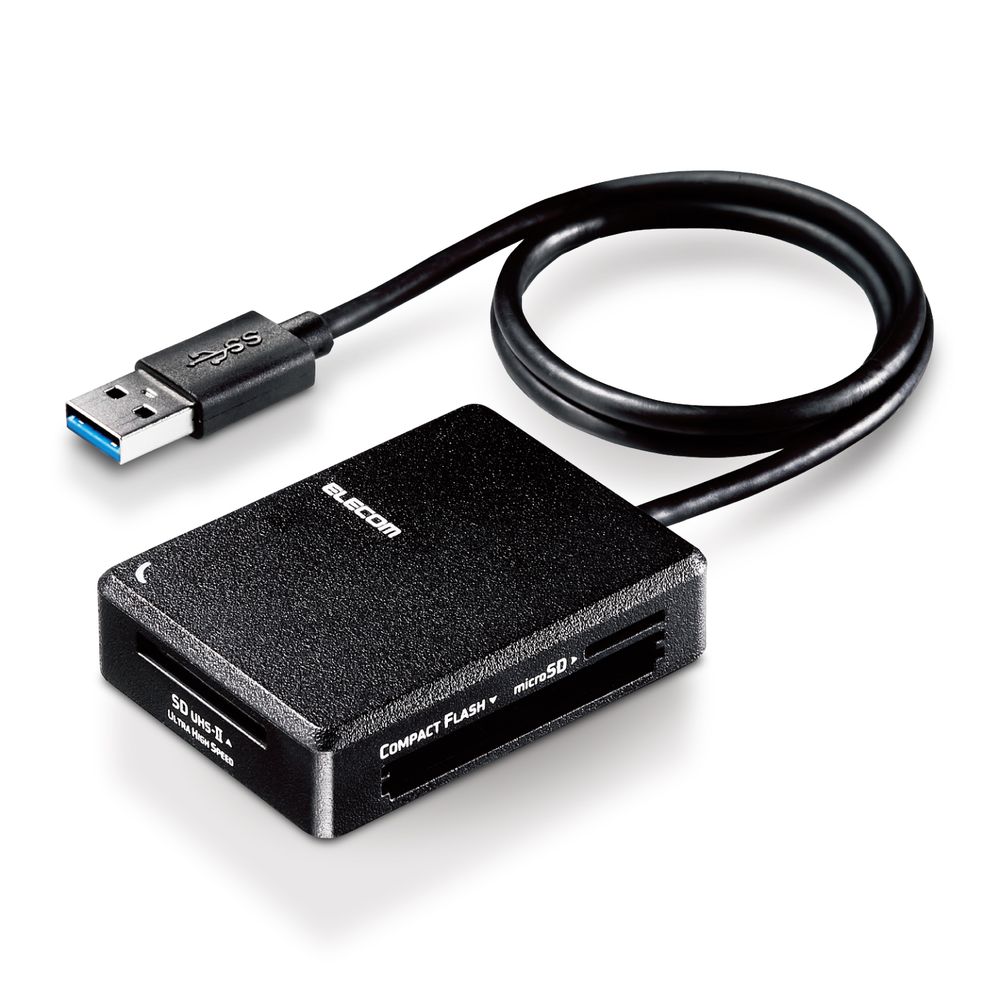 エレコム USB3.0対応カードリーダー SD+microSD+MS+CF対応 ケーブル50cm付 USB-A(ブラック) MR3-C402BK