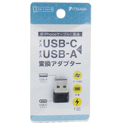 ITSUWA USB-Cメス→USB-Aオス 変換アダプター（黒） MHCA2101BK