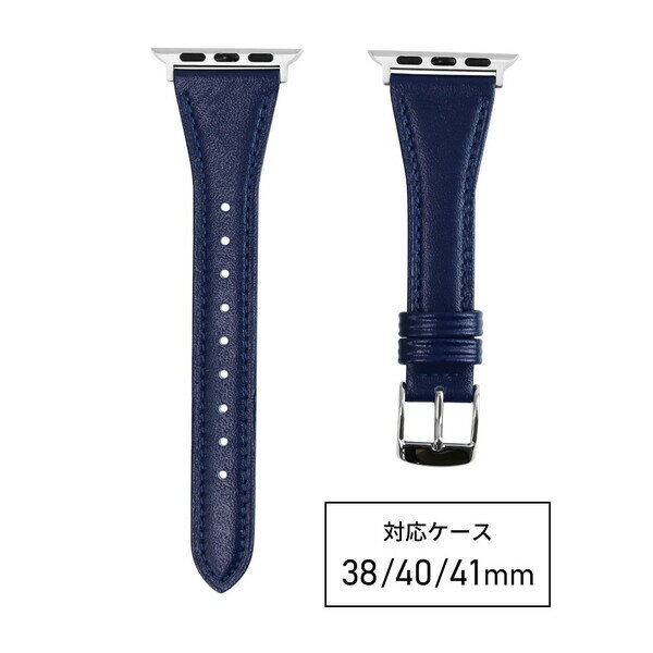 □「返品種別」について詳しくはこちら□メーカー保証 無し※画像は使用イメージです。時計は付属しておりません。※画像は一部別色を使用しています。◇◆　BAMBI　アップルウォッチ用対応バンド　◇◆◆撥水効果が高い、3M社製のスコッチガードレザーを使用◆撥水効果による、防汚効果も併せ持ち、アップルウォッチ用の着けやすさにこだわった仕様◆末端にかけて細くなるテーパードタイプで、手首の細い方や女性におすすめ◆アップルウォッチ対応サイズ：38/40/41mm■　仕　様　■カラー：ネイビーサイズ：［ベルト幅］22mm、［美錠幅］14mmアダプタ：シルバー素材：牛革（スコッチガードレザー）長さ：［剣先側］110mm、［美錠側］70mm厚み：2.5mm フラット仕立て：ウェルダー美錠：ステンレス（シルバー）時計＞ワインダー・工具・替えバンド・その他時計用品＞時計用バンド＞かん幅（取付幅）で選ぶ＞22mm