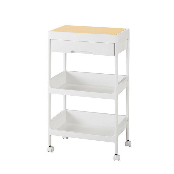 不動技研 引き出し付きのウッドテーブルワゴン　WT-3段（ホワイト・幅40×奥行25.5×高さ70cm） F-2614WH..