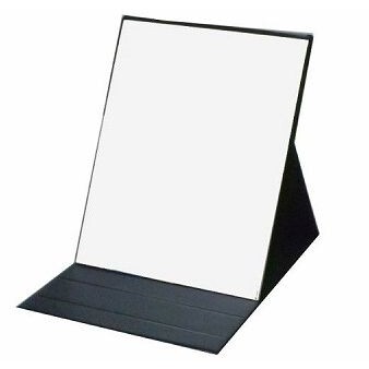 メリー 三ツ折立レザー調ミラー(鏡面サイズ：215×170mm / 商品サイズ：225×175×15mm・ブラック) LZ-5 ..