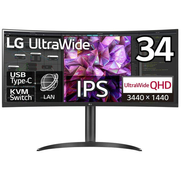 LG [34^ LG UltraWide 3440~1440 21:9 IPSȖʌ^EgChj^[ LAN[q KVMXCb` PBP USB Type-C[q sRGB 99 HDR10 Ho׎Lu[V] 34WQ75C-B