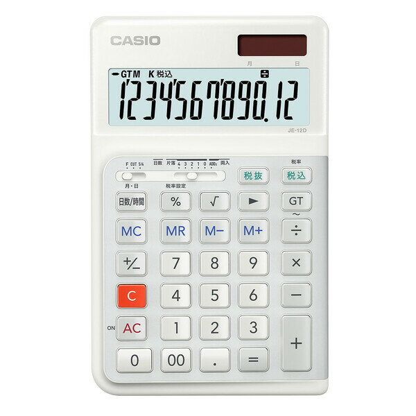 カシオ 人間工学電卓 12桁（ホワイト） JE-12D-WE-N(2)