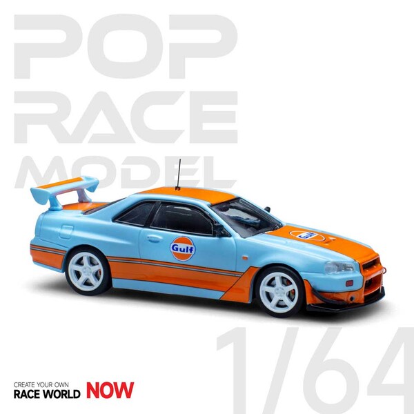 POP RACE 1/64 GTR R34 Gulf Oil Livery【PR64-NR34-GULF】 ミニカー