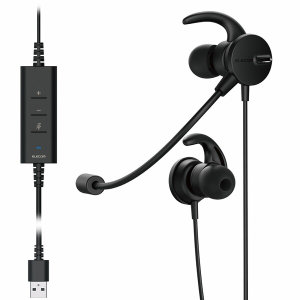 ゲーミングヘッドセット エレコム 有線 USB接続 カナル型両耳 ノイズリダクションヘッドセット（ブラック） 無指向性 マイク付き イヤホン ステレオ ゲーミング HS-EP101UNCBK