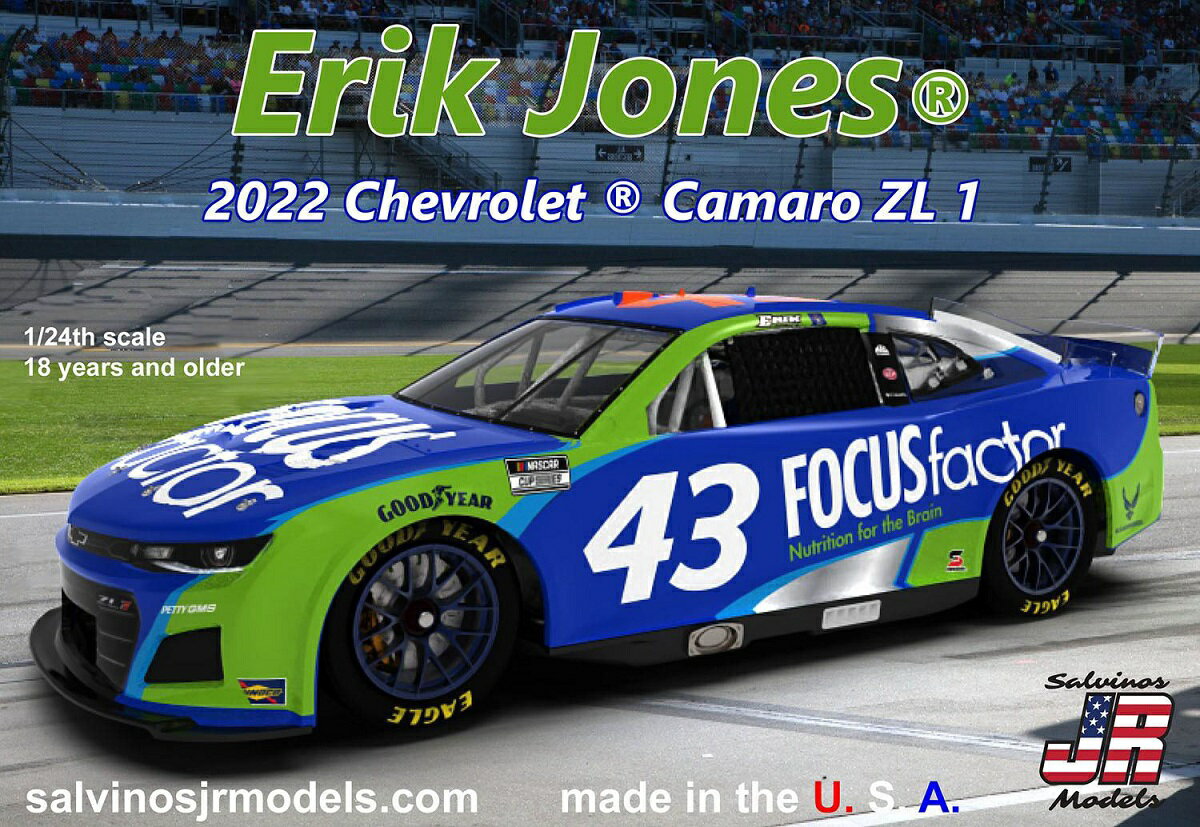 サルビノス J・Rモデル 【再生産】1/24 エリック・ジョーンズ #43 フォーカス・ファクター シボレー カマロ NASCAR2022ネクストジェネレーション【PGC2022EJP】 プラモデル