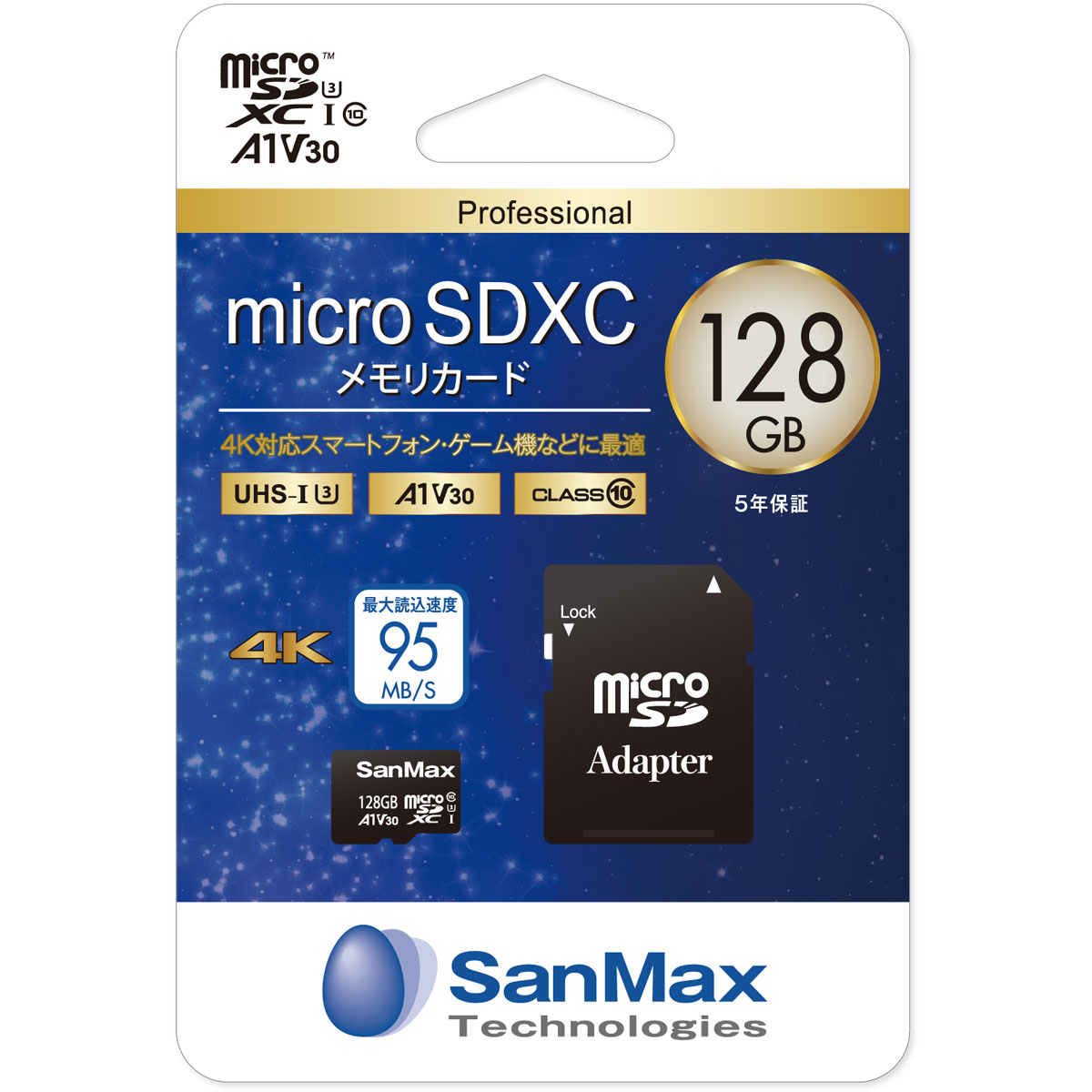 SMP128AV SanMax（サンマックス） microSDXCメモリーカード 128GB Class10 UHS-I A1 V30