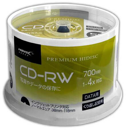 HIDISC データ用4倍速対応CD-RW 50枚パック700MB ホワイトプリンタブル ハイディスク HDCRW80YP50