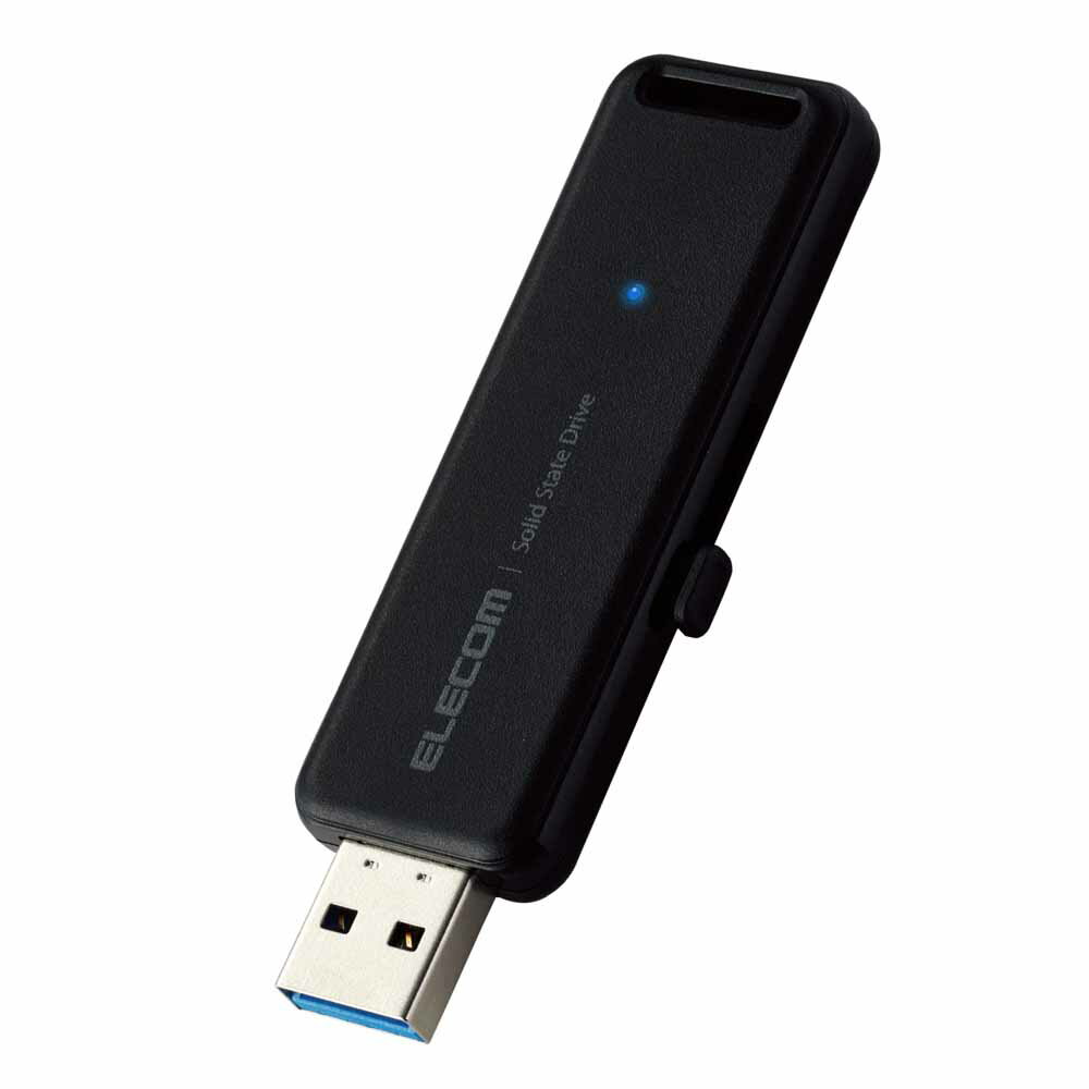 エレコム SSD 外付け 500GB USB3.2 Gen2 読出最大1000MB/秒 スライド式 ノック式 高速 耐衝撃 【 Windows 11 Mac OS PS5 PS4 テレビ レコーダー 他対応】 ポータブルssd 超小型 軽量 ブラック ESD-EMB0500GBK