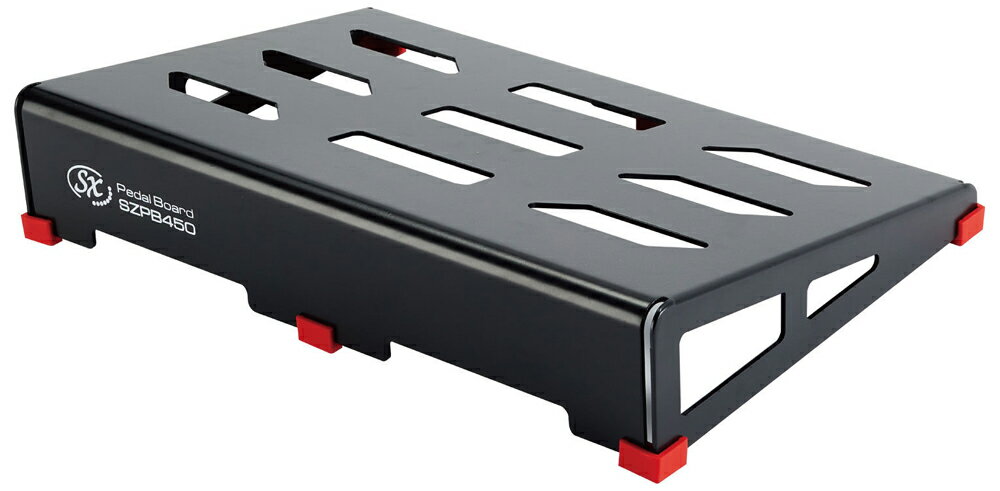 【返品種別A】□「返品種別」について詳しくはこちら□軽量・堅牢・スタイリッシュなペダルボード◆堅牢なアルミ合金製のペダルボード◆綿密に計算されたスリット強度を犠牲にせず、軽量化に成功しています◆ボード上面のスリットは配線を背面に這わせることも可能で、よりすっきりとしたレイアウトが可能になります◆ラバー製の足は滑りを防ぐとともに、床面へのダメージを軽減◆レッドカラーがスタイリッシュなワンポイントを演出◆より長くご使用いただけるよう、持ち運びに便利な付属バッグも1680DナイロンとYKK製ファスナーを採用◆15cmの結束バンド10本と1mの面ファスナーが付属■　仕　様　■ボード材質：アルミ合金サイズ：450×320×35-95mm重量：約1460gバッグ内寸：535×350×130mmバッグポケットサイズ：315×220×35mmバッグ重量：約1500g付属品：付属バッグ、15cmの結束バンド10本、1mの面ファスナー1本[SZPB450BK]エスエックス楽器・レコーディング＞楽器用バッグ/ケース＞エフェクターケース