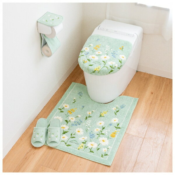 オカ フルールブラン ロングトイレマット 約75×63cm（グリーン） オカ3032417 [オ...