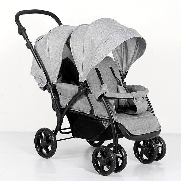 Joshin web 家電とPCの大型専門店のベビー用品 ベビーカー 2人乗り スマイビーTWIN-C グレー 生後1ヵ月〜3歳頃まで15kgまで JTC スマイビ-TWIN-C グレ-｜アングル2