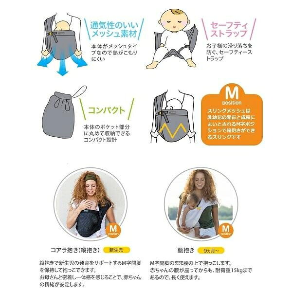 Joshin web 家電とPCの大型専門店のベビー用品 抱っこ紐 ミニモンキースリングメッシュ グリーン ミニモンキー ミニモンキ-スリングメツシユGN｜アングル2