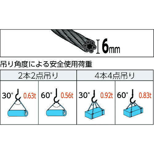 トラスコ中山 玉掛けワイヤーロープ 段落し 6mm×1.5m TWD-6S1.5