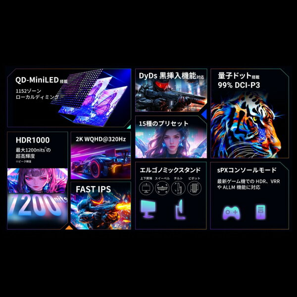 Titan Army｜タイタンアーミー ゲーミング液晶ディスプレイ(24.5型/FAST IPS/QDLED/WQHD 2560×1440/320Hz/1ms/HDR1000/HDMI2.1/DP1.4/PBP・PIP対応/VESA)(ブラック) P245MS+ - Image 3
