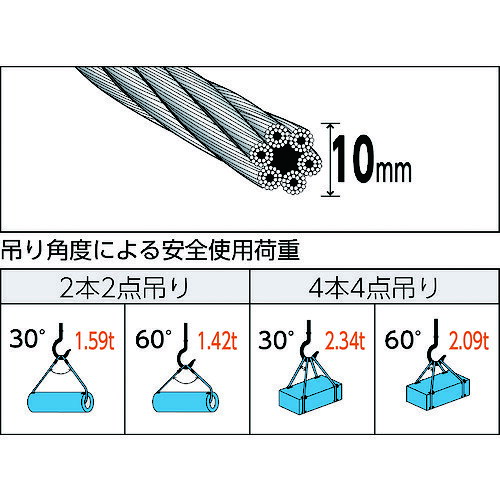 トラスコ中山 玉掛けワイヤーロープ 段落し 10mm×4m TWD-10S4