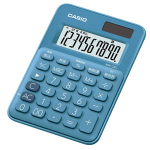 カシオ 電卓　10桁 （レイクブルー） CASIO カラフル電卓 時間計算付ミニミニジャストタイプ MW-C8C-BU