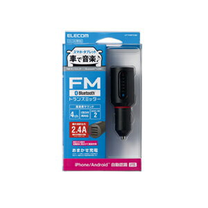 ���쥳�� Bluetooth FM�ȥ�󥹥ߥå��� 2.4A/2�ݡ��ȡʥ֥�å��� LAT-FMBT03BK ELECOM