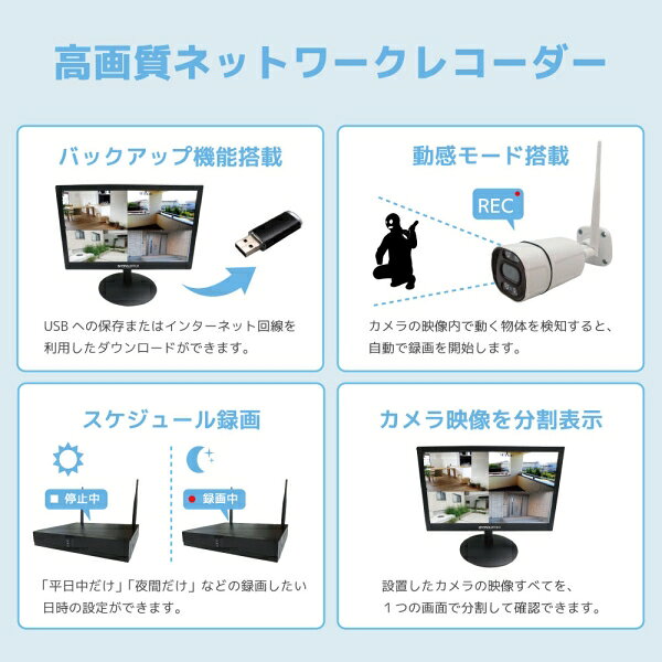 ブロードウォッチ 300万画素ワイヤレス防犯カメラセット(カメラ8台 HDD容量：4TB) SEC-W-M8CH-16L-4T jism-14593402 Joshin web 家電とPCの大型専門店 サンプル画像3