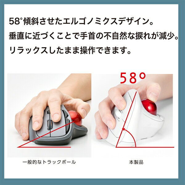 ナカバヤシ 無線エルゴ静音5ボタン光学式トラックボール（ホワイト） エルゴノミクス トラックボールマウス MUS-TRKF248W