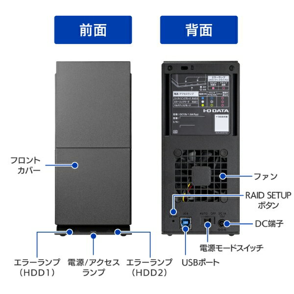 アイ・オー・データ機器｜I-O DATA 法人向け 5年保証 RAID対応 2ドライブ 外付けハードディスク 2TB HDW-UTNB2 - Image 3
