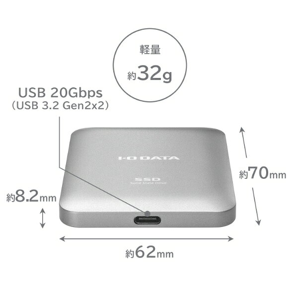 アイ・オー・データ機器｜I-O DATA USB 20Gbps（USB 3.2 Gen2x2）MagSafe＆USB-C対応ポータブルSSD 2TB SSMG-UWC2B - Image 2