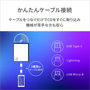 I/Oデータ CDRI-LU24IXA スマートフォン用CDレコーダー「CDレコ」 Android/iPhone/iPad対応 Lightningケーブル・USB Type-Cケーブル・USB Micro-Bケーブル付属