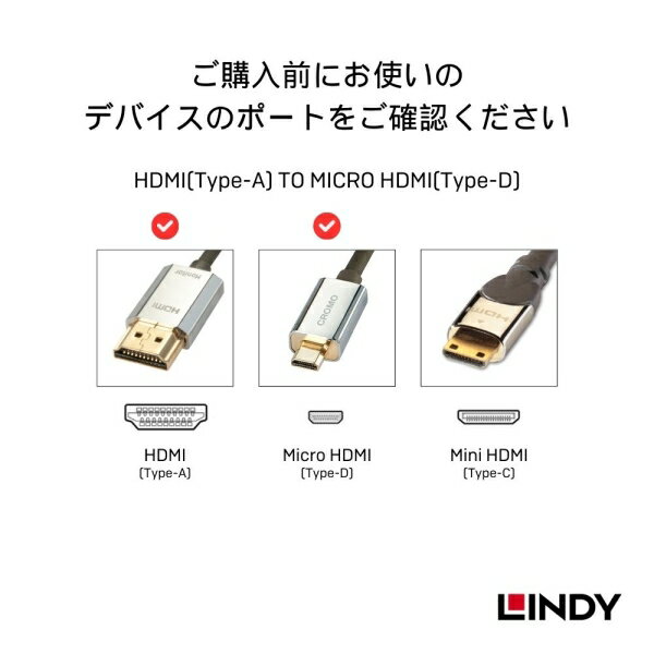 LINDY LINDY（リンディー）microHDMIケーブル 3m ver2.0 『CROMO（スリム） LINE』...