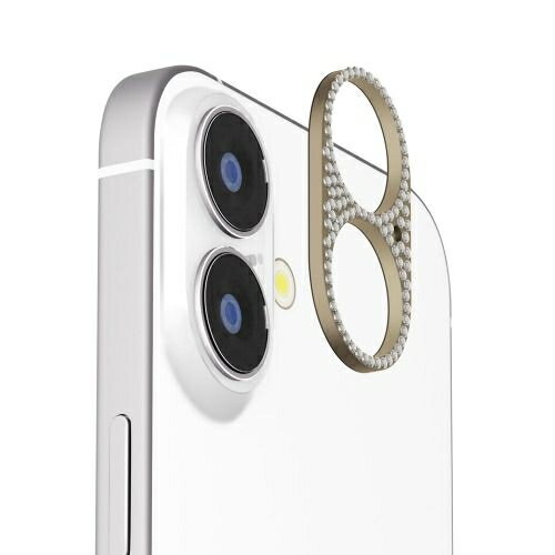 PGA iPhone 17/16/16Plus用 カメラレンズフレーム（ラインストーン/ゴールド） PG-25ALGD08GD